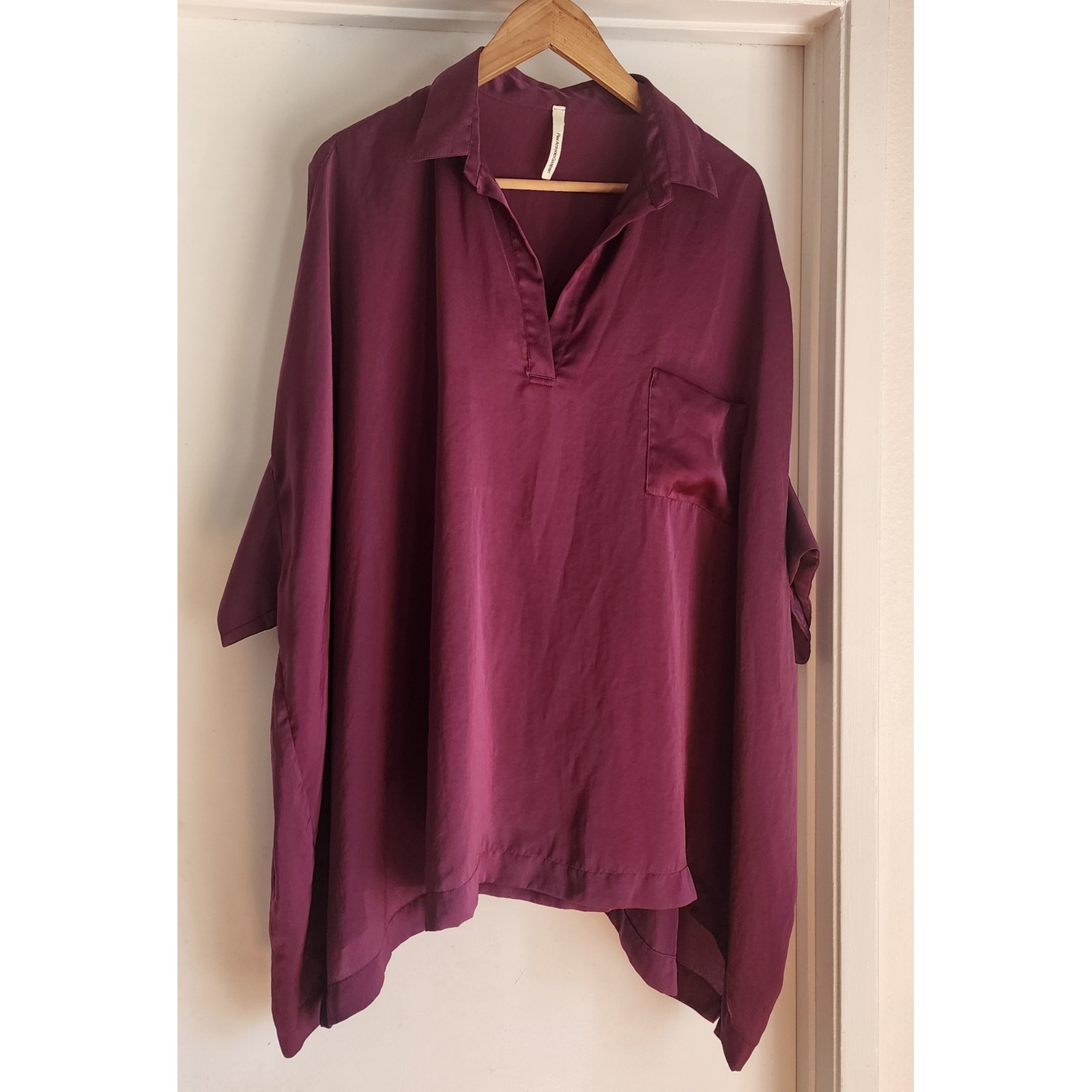 Pier Antonio Gaspari Blouse Top Burgundy Drapey Oversized Pocket Sz 42/6